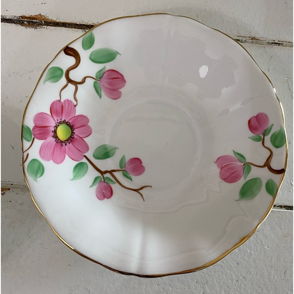 EUC VTG ADDERLEY TEACUP AND SAUCER HAND PAINTED PINK FLOWERS AND GREEN LEAVES - Picture 9 of 10